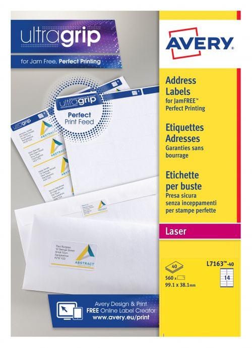 Avery Laser Address Labels - Ultra Grip L7163 14 per Sheet | Workline